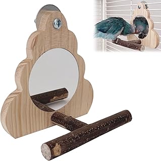 Vogelspiegel, Papageien Spiegel, Holzspiegel Mit Landeplatz, Vogelkäfigständer, Interaktives Sp…