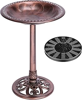 VIVOHOME 71cm Vogeltränke mit Solarbrunnen 2 in 1 Antike Vogelbad für draußen Garten Vogelbeck…