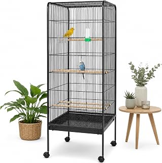 Mucola Vogelvoliere 146×54,5×54,5 cm pulverbeschichtetes Eisen Anthrazit | Vogelkäfig Vogelbauer…
