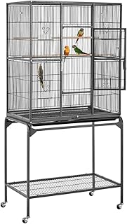 Yaheetech Vogelvoliere Vogelkäfig mit Tür Vogelhaus Vogelbauer mit 4 Rollen 47 x 81 x 160 cm