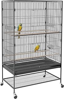 PawHut Vogelkäfig, Vogelvoliere mit 2 Türen, 4 Sitzstangen, Rollen, Voliere mit Futternapf, her…