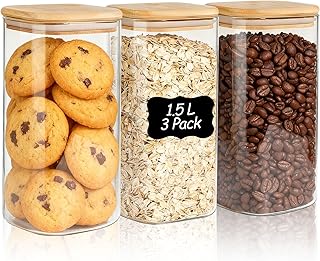 ComSaf Vorratsgläser, Glasbehälter mit Deckel, Vorratsdosen Glas 1,5 L×3, Vorratsgläser Eckig…