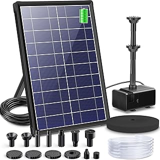 Biling Solar Springbrunnen für Außen mit 3600mAh Akku Solarbrunnen mit Glas Panel, Solar Teichp…