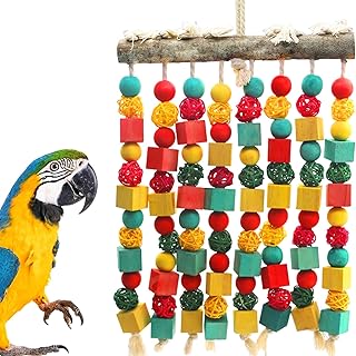 MQUPIN Großes Vogel-Papageienspielzeug, Vogelkauspielzeug natürliche Holzblöcke Takraw Papagei…