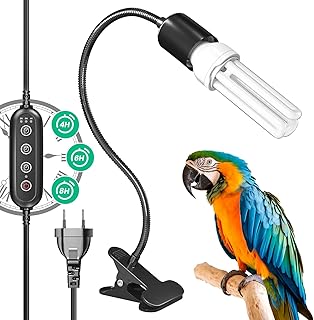 GlowUp UVB 2.4 Vogellampe mit Zeitschaltuhr, Klemmlampe mit 20W UVB 2.4 Glühbirne E27 UVB Licht …