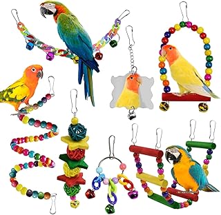 7 Stück Vogelspielzeug Papageienspielzeug mit Schaukel Hängematte Glocken Leiter Spiegel Kauspi…