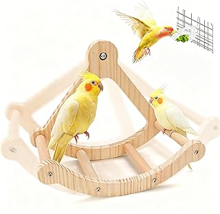 Holz Vogelschaukel für Papageien, Vogelspielzeug mit Drehrad und 2xGemüsehalter, Naturholz Scha…