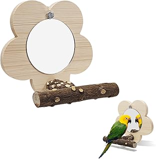 Vogelspiegel, Vogel Spiegel Spielzeug, Wellensittich Spielzeug mit Spiegel Holz, Vogelkäfig Sitz…