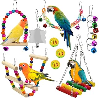 9 Stück Vogelspielzeug Papageienspielzeug mit Schaukel Hängematte Glocken Leiter Spiegel Kauspi…