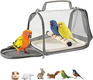 Atmungsaktiver Vogelkäfig Wellensittich Zubehör, Vogel Transportbox mit Holzstab und Tablett, F…