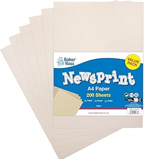 Baker Ross FX842 A4 Zeitungspapier – 200 Blatt, Papier für Verpackung und Bastelprojekte