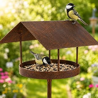 Metall Vogelhaus mit Ständer wetterfest 157 cm hoch als Gartendeko für draußen im Garten I Vog…