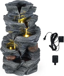 HOMASIS Zimmerbrunnen Wasserfall, Tischbrunnen mit Steineffekt, LED-Licht & leiser Pumpe, Kaskade…