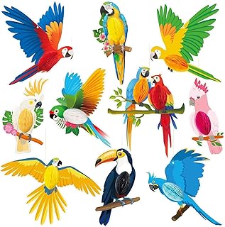 10 Stück Tropische Vogeldekoration Wabenausschnitte – Hängedeko Papier Papagei für Hawaii So…