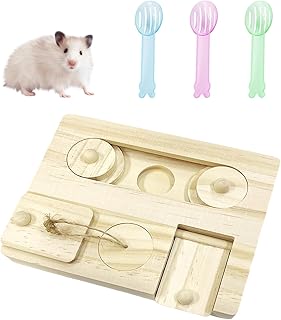 1 Hölzerner Hamster-Futterspender, 3 Reinigungs-Sandschaufeln, Lustiges Interaktives Futtersuchs…