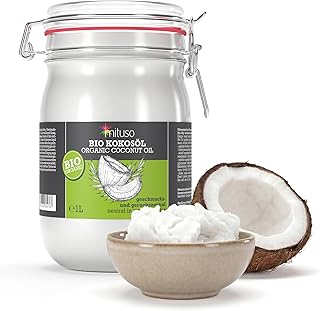 mituso Bio Kokosöl desodoriert 1 Liter | Geschmacksneutral – Ideal zum Braten, Backen, Frittiere…