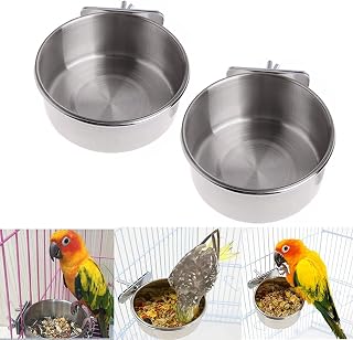 2 Stücke Edelstahl Vogelnapf Futter Schüssel Futternapf, Fütterungsbecher zum Aufhängen Käfi…