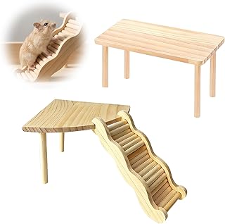 Hamster Zubehör Set, Holz Plattformen für Hamsterkäfig, Hamster Leiter (3er Set + Wellentreppe)