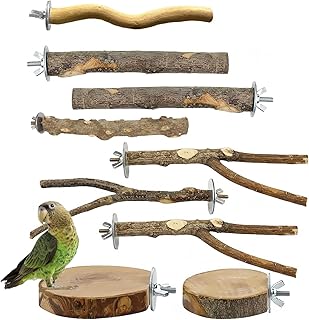 9 Stück Natur Sitzstangen Set, Vogelspielzeug Holz Wellensittich Zubehör Vogelkäfig Zubehör V…