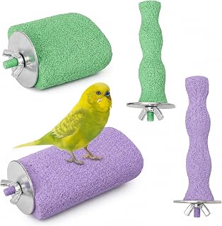 4 Stück Vogel Sitzstange aus Mineralstein, Große Vogel Kauspielzeug, Natürliche Knabberstange,…