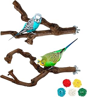 2 Stück Natur Sitzstangen Set für Vögel, Wildes Traubenholz Sitzstangen für Vogelkäfige, Vog…