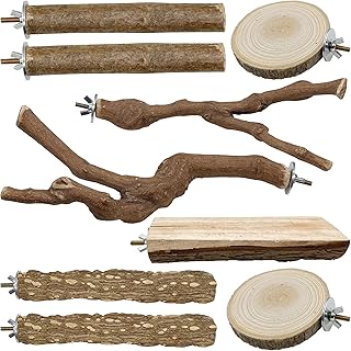 9 Stück Naturholz Sitzstangen Set für Vögel, Papagei Schaukel Spielzeug, Vogelkäfig Zubehör