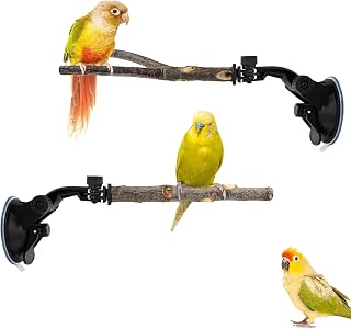 2 Stück Holz Sitzstange mit Saugnapf, Vogelstange Natur Vögel Höhenverstellbarer Papageien Sta…