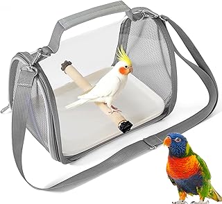Vogel Transportbox mit Holzstab, Faltbare Leichter Rucksack für Vögel mit Stehstange und Tablet…