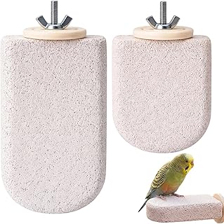 2 Stück Vogel Sitzstange aus Mineralstein, Vogelkäfig Zubehör aus Mineralstein, Natürliche Kn…