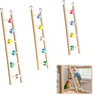 3 Stück Vogelkletterleiter aus Naturholz mit bunten Perlen, Vogelkäfig Leiter mit Edelstahlhake…