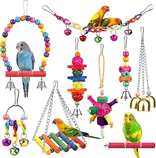 Vogelspielzeug für Sittiche, mit bunter Leiter, Hängematte, Vogelkäfig, Ständer, Kauspielzeug…