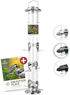 wildtier liebe Körner Futtersäule, Vogelfutterspender 52cm, Silber – aus rostfreiem Edelstahl I…