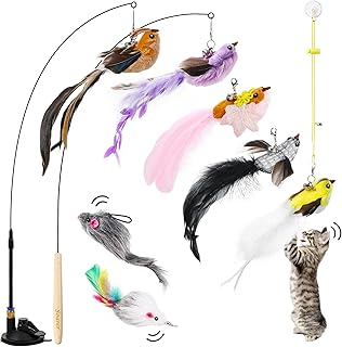 Soarer Interaktives Vogelsimulations-Katzenspielzeug-Set, 5 STK. Ersatzvögel, Haltbares Angelrut…
