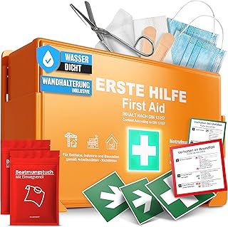 HELDENWERK® Erste Hilfe Kasten Version 2026 [DIN 13157:2021] inkl. Wandhalterung & 5x Aufkleber …