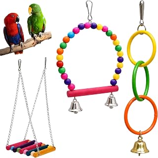 Wellensittich Spielzeug Set mit Wellensittich Schaukel & Vogelschaukel, 3-teiliges Vogelkäfig Zu…