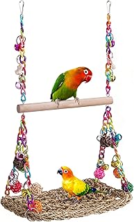 Vogelspielzeug für Wellensittiche – Klettergerüst & Hängematte mit Glocke, Vogelkäfig Zubehö…