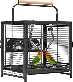 VIVOHOME 48cm Vogelkäfig für Papageien Klein mit Handgriff, Schwarz | Robuster Reisekäfig für…