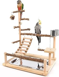 RoseFlower Vogelspielplatz Papageien Spielplatz, Naturholz Vogel Spielständer mit Feeder Cups Le…