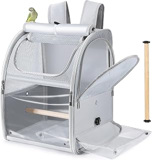 Vogel Rucksack Transportbox für Wellensittiche & Papageien, Wasserabweisend Vogeltrage mit 2 Sit…