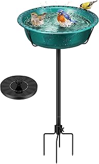 VIVOHOME 35 In Vogeltränke aus Polyresin mit Solarbrunnen, Grün | Freistehendes Vogelbad aus Po…