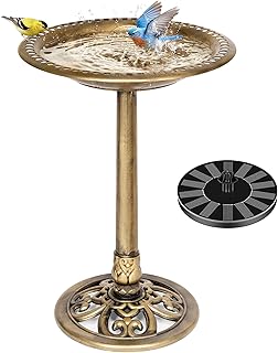 VIVOHOME Vogeltränke mit Solarbrunnen 2 in 1 Antike Vogelbad, Kupfer | 2-in-1 Funktion aus Vogel…