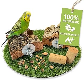 2× Korksitzbrett 10×10 cm – Naturkork inkl. Befestigung + 2X Knabberkorken für Vögel wie We…