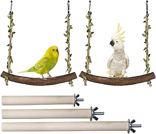 5-teiliges Set Wellensittich Spielzeug, Naturholz Schaukel und Sitzstangen für Vogelkäfig Zubeh…