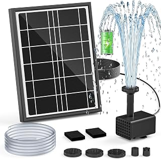 Solar-Vogelbad-Brunnenpumpe, 4W Solar-Wasserpumpe mit 2000mAh Batterieunterstützung, 5 Sprühmod…