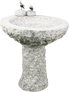 Vogelbad aus Granit mit Fuß (2 Steinvögel am Rand sitzend)