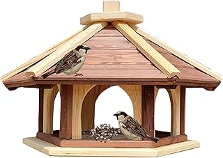 Vogel Futter Haus Futterstelle Sechseck aus Holz Vogelhaus,Vogelfutterhaus zum Stellen für den G…