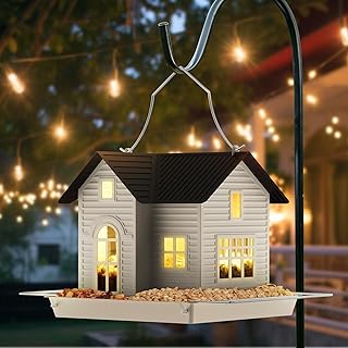 MrCrafts Solar-Vogelfutterspender – Hängendes Vogelhaus aus Metall mit Solarlicht, Gartendekor…