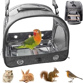Vogel-Tragetasche Mit Stehstange Edelstahl-Tablett, Vogel Transportbox, Rucksack Vögel mit Holzs…