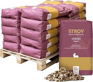 STROY Strohpellets Einstreu 300 kg (20 x 15 kg) 1 Palette | Organisches, rein natürliches Weizen…