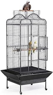 Yaheetech Vogelvoliere Vogelkäfig groß, Papageienkäfig mit 2 Holzstangen und 3 Futternäpfe, V…